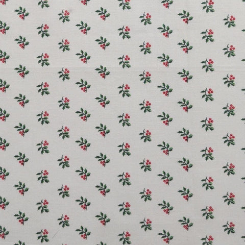 Soft White Fabric / Tossed Holly Cluster Print - Selvage to Selvage Print