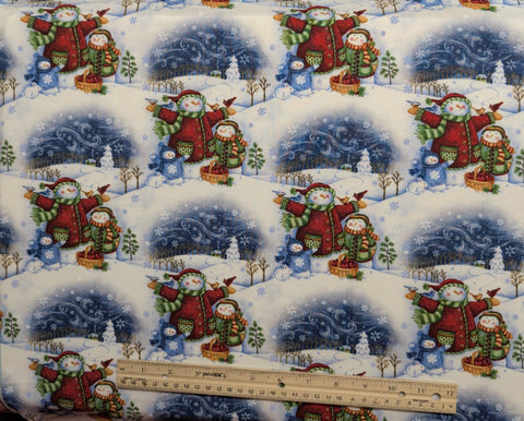 Blue and White Fabric / Snowflakes and Snow Family Print - Selvage to Selvage Print