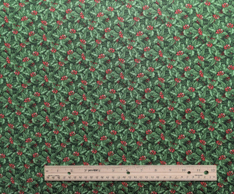 Jolly Old St. Nicholas 21158 Larry Jones - Green Tone-on-Tone Packed Holly Print Fabric