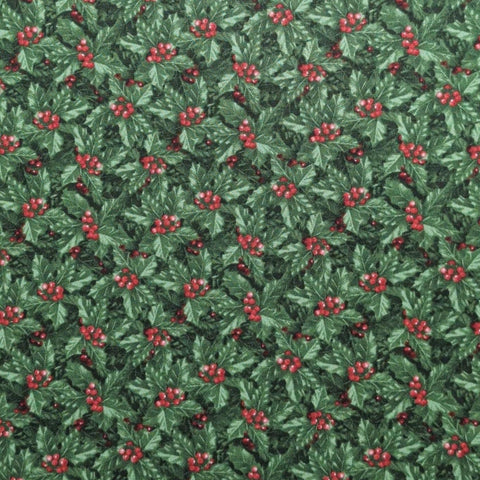 Jolly Old St. Nicholas 21158 Larry Jones - Green Tone-on-Tone Packed Holly Print Fabric