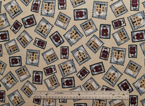 Frosty's Town by Kathy Schmitz Studio Moda - Tan Crackle Fabric / Tossed Snowman, House Blocks Print