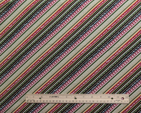 Winter Wishes 3488 Michele D'Amore Benartex - Green, Red, White, Black Bias Ribbon Print Fabric