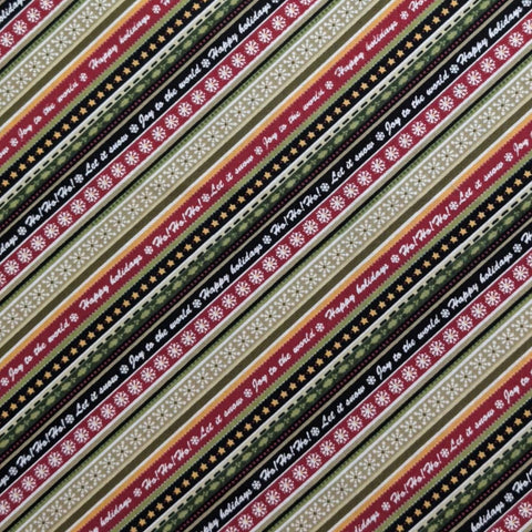 Winter Wishes 3488 Michele D'Amore Benartex - Green, Red, White, Black Bias Ribbon Print Fabric