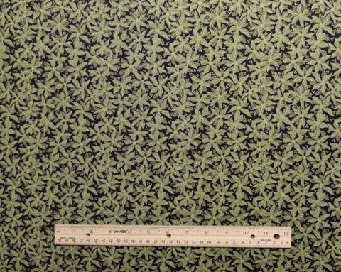 Classic Quilters Christmas 436 by Fabri-Quilt - Black Fabric / Green Packed Poinsettia Leaf Print