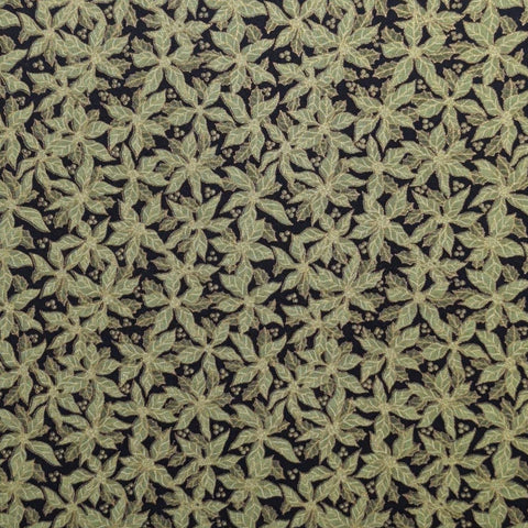 Classic Quilters Christmas 436 by Fabri-Quilt - Black Fabric / Green Packed Poinsettia Leaf Print
