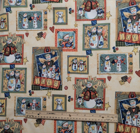Daisy Kingdom Christmas is for Families 5223 Debra Jordan Bryan 2006 Joann - Cream Tonal Fabric / Blue, Red, Green Country Christmas Block