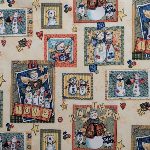 Daisy Kingdom Christmas is for Families 5223 Debra Jordan Bryan 2006 Joann - Cream Tonal Fabric / Blue, Red, Green Country Christmas Block