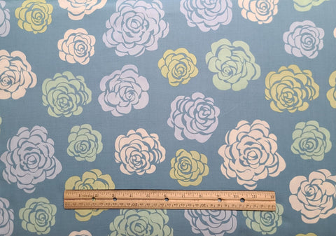Color Defined by Faye Burgos for Marcus Fabrics R14 2671 0150 - Light Cadet Blue Fabric / Pale Blue, Gold, Mint Green, White Large Flower