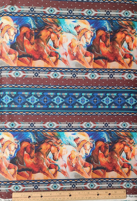 Born to Run Stripe Multi by Marcia Baldwin Style 4162-99 for Benartex - Horses and Southwestern Style Border Stripe Fabric