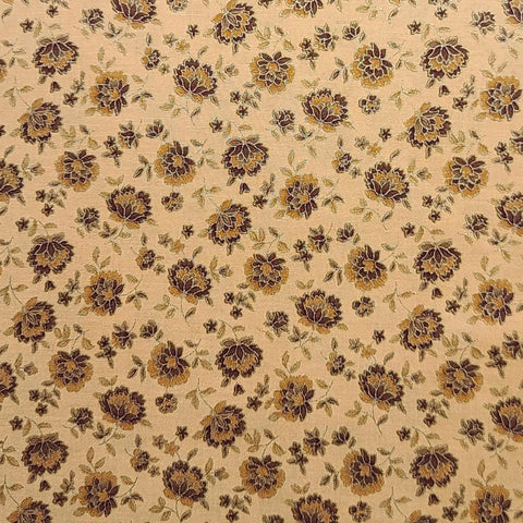 Ravenna Gold on Gold H8752-47G Hoffman California Fabrics-Butterscotch Colored Fabric/Brown, Dark Gold Flower and Leaf/Gold Metallic Accent