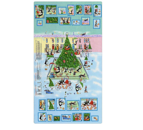 Penguins on Ice HEG7693-11 Paper D'Art of MHS Licensing for Henry Glass & Co - Fabric Advent Calendar = 24"x43"