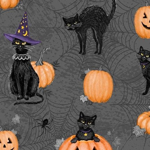 Meow-Gical Night by Michael Davis for Wilmington Prints 3008 96474 998 Charcoal