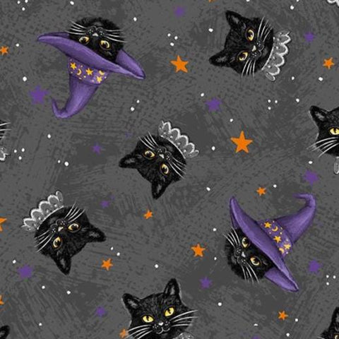 Meow-Gical Night by Michael Davis for Wilmington Prints 3008 96476 991 Charcoal