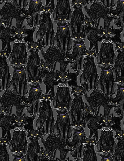 Meow-Gical Night by Michael Davis for Wilmington Prints 3008 96475 995 Black Cat