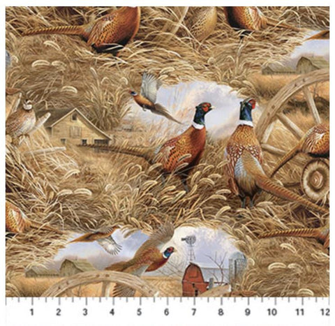 Pheasant Grove - Naturescapes by Rosemary Millette for Northcott DP28302-37 Rust Multi Pheasant Field