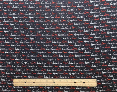 JoAnn Fabrics - Black Fabric / Red, White, Pink Love Script Print
