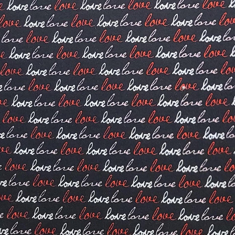 JoAnn Fabrics - Black Fabric / Red, White, Pink Love Script Print