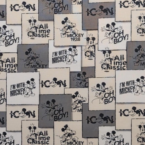 CP80474 24272 Mickey Squares Springs Creative 2024 - White Fabric / Cream, Gray, Black Mickey Mouse Print