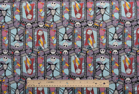 CP65164 Sally and Jack Stained Glass Disney Springs Creative 2024 - Lavender, Gray, Sky Blue, Orange Nightmare Before Christmas Print Fabric