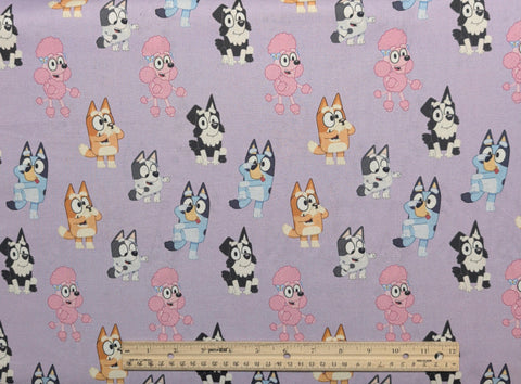 CP81155 Playful Bluey Ludo Studios Pty 2018 Springs Creative 2024 - Lavender Fabric / Tossed Blue and Friends Print