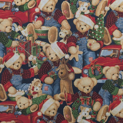 CP79137 BJT Christmas Springs Creative 2023 - Navy Fabric / Packed Teddy Bear, Red Truck, Christmas Print