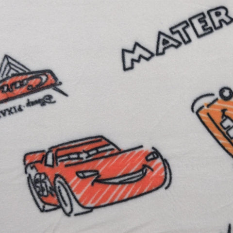 CP75282 Classic Cars Disney/Pixar Springs Creative 2022 - 59" WIDE White Fleece Fabric / Tossed Lightning McQueen, Mater, Cars Logo