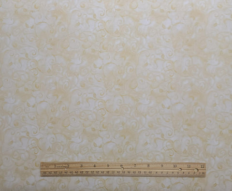 Fusions 5572 Judy Hand for Robert Kaufman - White Fabric / Tan Vine Scroll Print