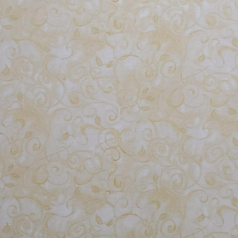 Fusions 5572 Judy Hand for Robert Kaufman - White Fabric / Tan Vine Scroll Print