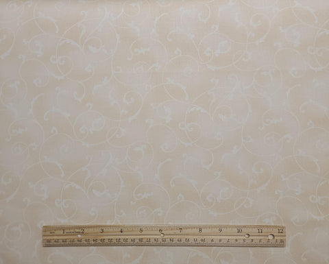 1932 Poinsettia by Jackie Robinson Maywood Studio - Beige Tonal Fabric / Cream Vine Scroll Print