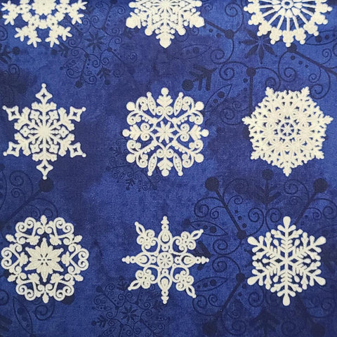 Starry Night 2 / Stonehenge 20342M Deborah Edwards for Northcott - Dark Blue Tonal Fabric / Tonal, White Snowflake Print / Silver Metallic