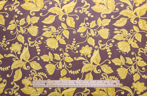 Spirit Exuberance 11431-15 by Lila Tueller for Moda - Cocoa Brown Fabric / Gold Leaf, Flower Print