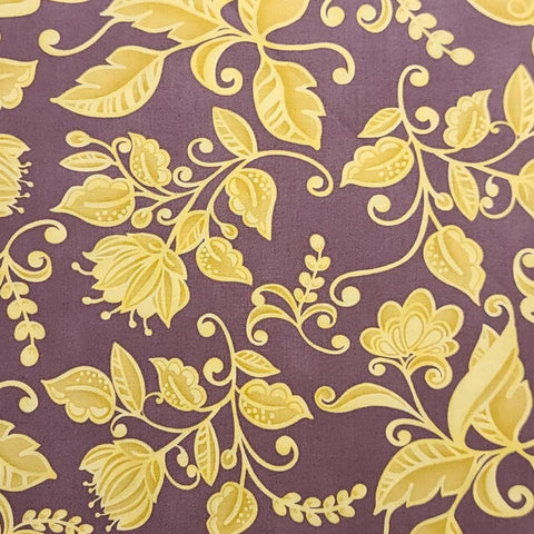 Spirit Exuberance 11431-15 by Lila Tueller for Moda - Cocoa Brown Fabric / Gold Leaf, Flower Print