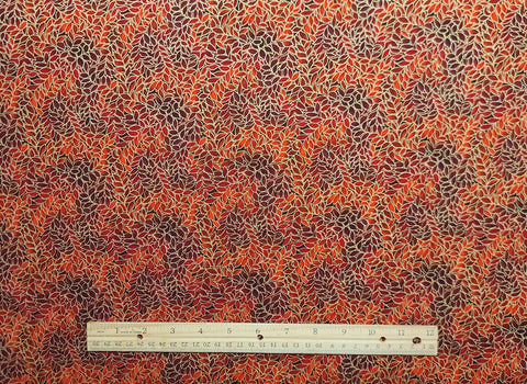 Honeystone Hill BTR3795-M Blank Quilting 2012 - Tomato Red Tonal Fabric / Packed Gold Metallic Leaf Print