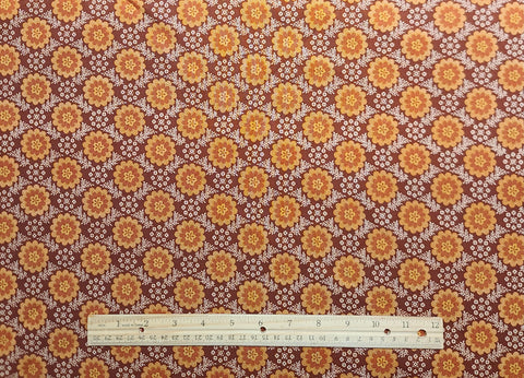 Cassie 3411-33 Silk Road Benartex - Brown Fabric / Gold, Red, White Flower Medallion Print