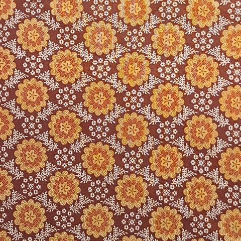Cassie 3411-33 Silk Road Benartex - Brown Fabric / Gold, Red, White Flower Medallion Print