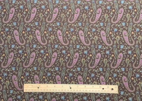 Americana Collection 2516-89 by Miriam Gourley for Benartex - Dark Brown Fabric / Light Raspberry Colored Paisley / Blue, Green Vine Print