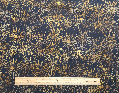 BATIK - G2230-213 Onyx Hoffman International Fabrics - Black Fabric / Gold, Tan Starburst Tjap