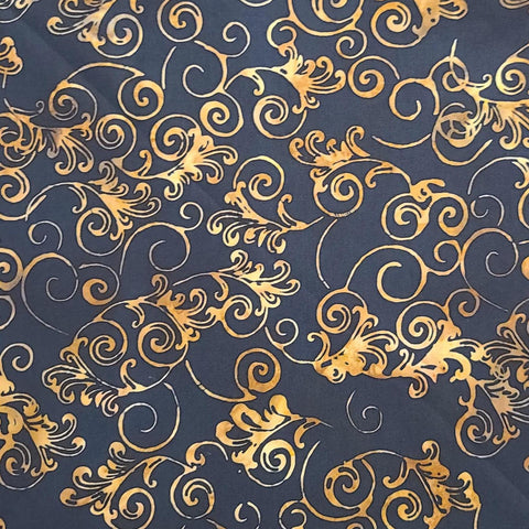 BATIK - G2228-213 Onyx Hoffman International Fabrics - Black Fabric / Gold, Tan Scroll Tjap