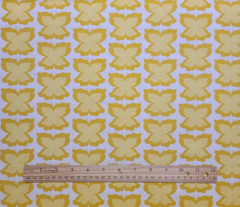 Meadowsweet Happy Butterfly Maize 2566 SH-4234 by Sandi Henderson for Michael Miller Fabrics - White Fabric / Gold, Yellow Butterfly Print