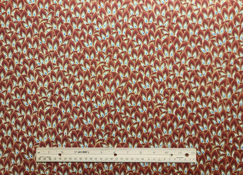 Hi-Fashion Fabrics HJ-CM2921 - Rust, Brown, White, Blue Print Fabric / Gold Metallic Accents