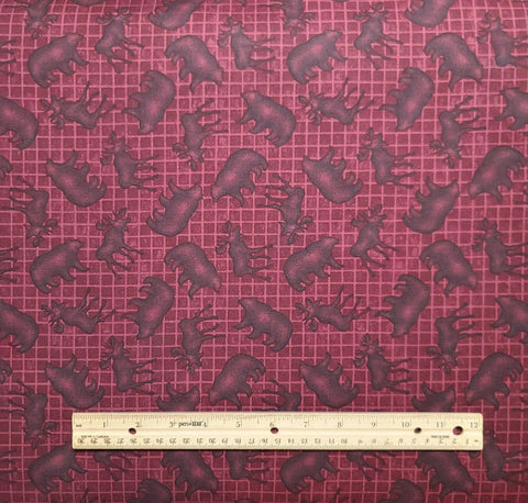Wilderness Trail by Holly Taylor for Moda - Burgundy Tonal "Screen" Print Fabric / Tone-on-Tone Tossed Bear, Moose Print