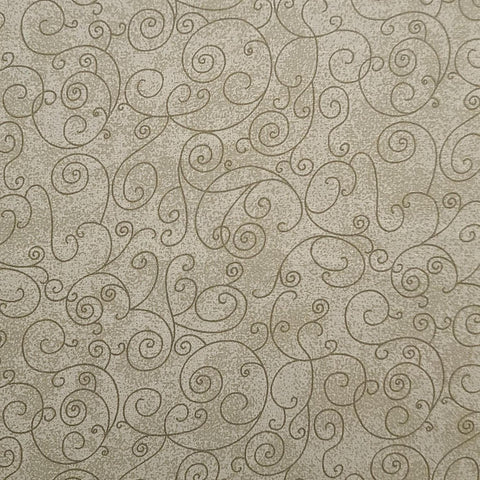 Sage and Olive Tonal 108" WIDE Fabric / Olive-Colored Scroll Print - Selvage to Selvage Print