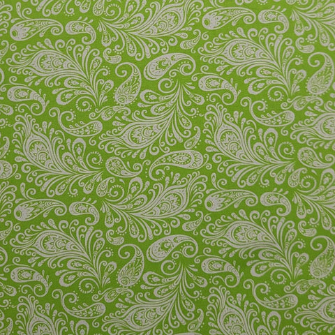 Folklore 11487 Laura Sahbury Moda - Lime Green Fabric / White Paisley Print