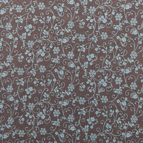 Americana Collection 02517-84 Miriam Courley for Benartex - Chocolate Brown Fabric / Turquoise Floral Scroll