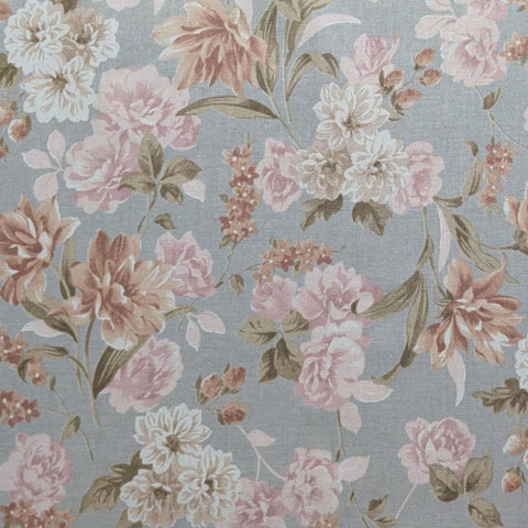 Evening Mist 32227-29 Sentimental Studios Moda - Pale Slate Blue Fabric / Tan, Rose Dust, White, Green Tossed Floral Print