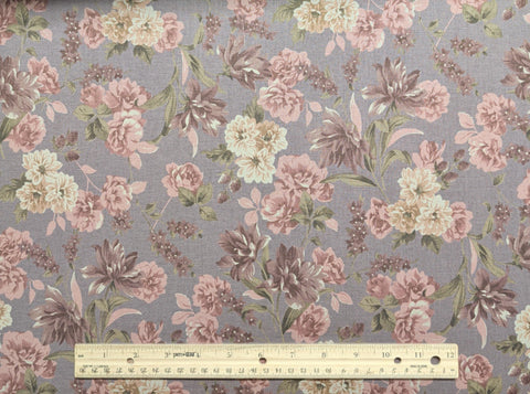 Evening Mist 32227-30 Sentimental Studios Moda - Plum Frost Fabric / Dusty Rose, Green, Light Tan Floral Print