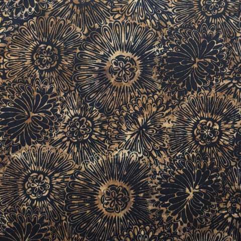 Hoffman California International Fabrics G2219-213 Onyx 2014 - Black, Brown, Tan Packed Flower Tjap Batik Fabric