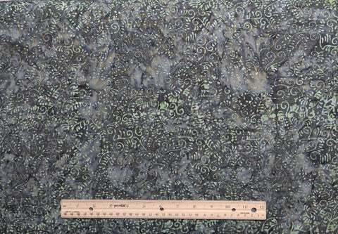 Blank Textiles Sumatra Smoke BTR6667 2013 - Charcoal Tonal Batik Fabric / Green Spiral Tjap