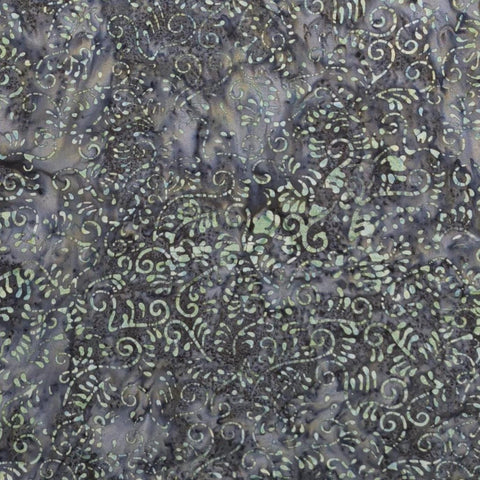 Blank Textiles Sumatra Smoke BTR6667 2013 - Charcoal Tonal Batik Fabric / Green Spiral Tjap