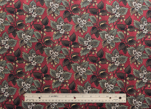The Brick House Shelburne Museum 31212-1 Windham Fabrics - Dark Red Fabric / Green, Brown, White Packed Flower and Leaf Print